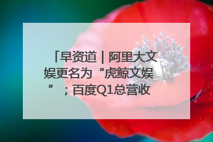 早资道｜阿里大文娱更名为“虎鲸文娱”；百度Q1总营收325亿元超预期